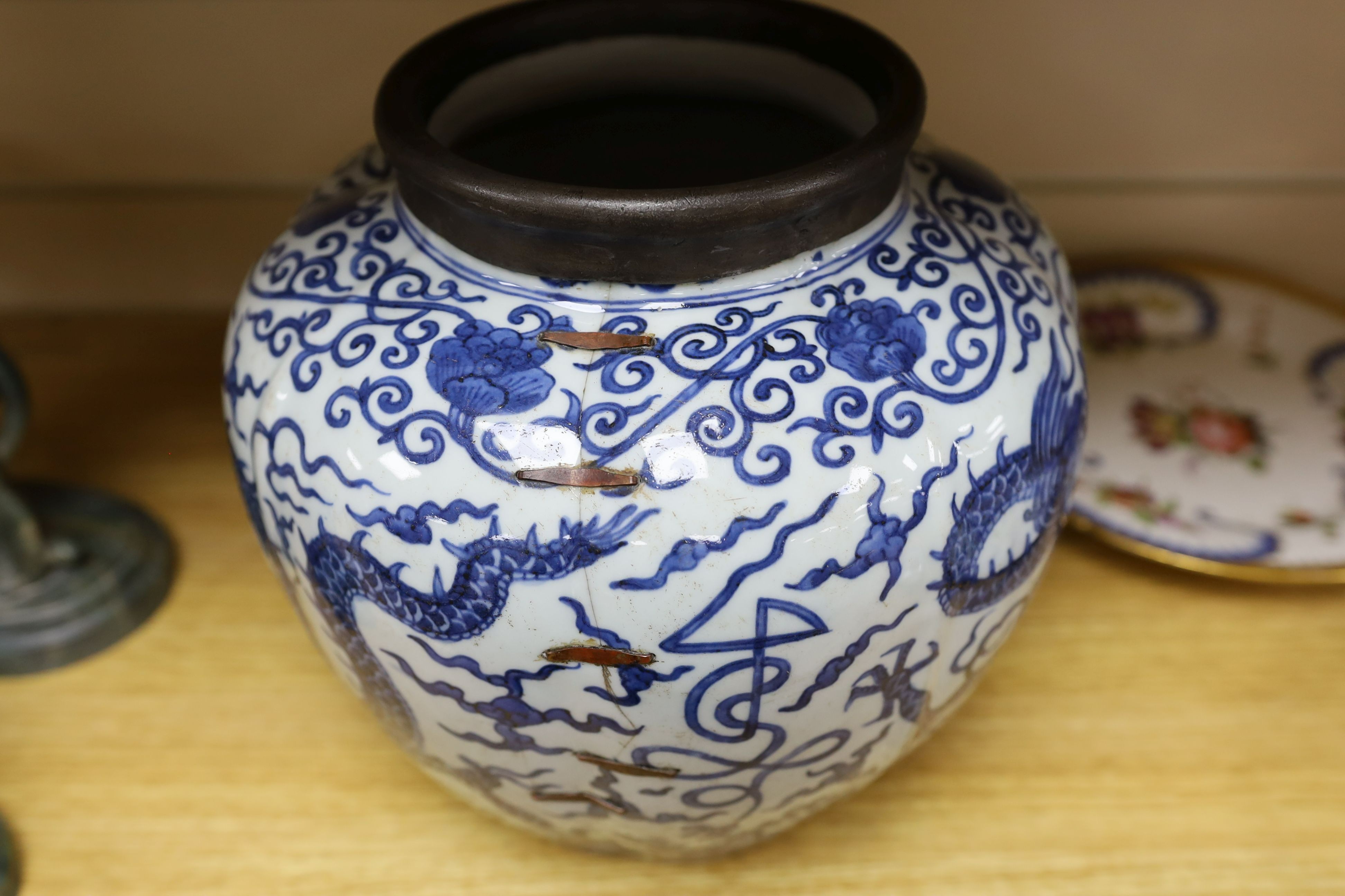 A Chinese blue and white ‘dragon jar, Wanli mark and possibly of the period, 23 cm high